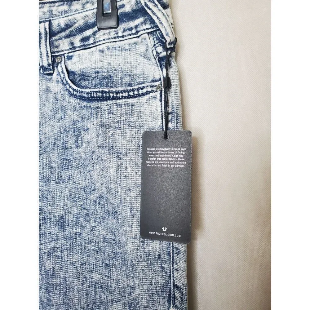 True Religion Halle High Rise Super Skinny Acid Wash Raw Hem Jeans